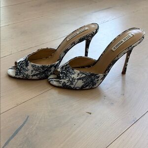 Steve Madden Black and White Printed Open-Toe Stiletto Mule